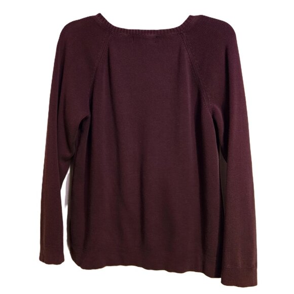 EDDIE BAUER Preppy V-Neck Pullover Knit Sweater Deep Burgundy / Plum Women's S - Picture 3 of 4